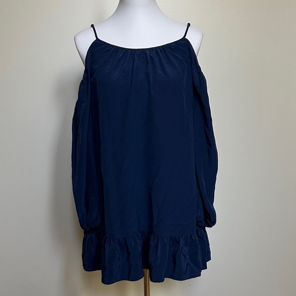 Lilly Pulitzer 100% Silk Navy Blue Cold Shoulder Mini Dress XS Adjustable Straps - Picture 1 of 5